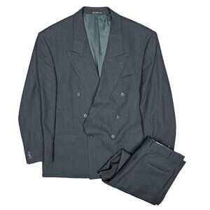 Hyde Park Double Breasted Suit 2pc Italy Wool Pleated Navy Blue 46R 38x30
